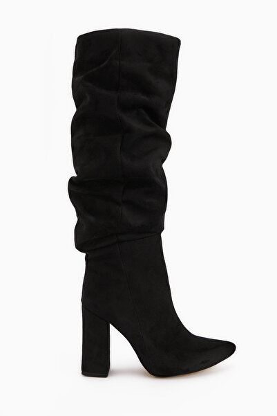 Limoya Γυναικείες μπότες Loren Black Suede Siveri με ψηλό τακούνι μέχρι το γόνατο