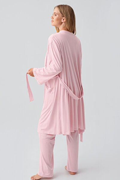 Artış Long Sleeve Buttoned Stretchy Viscose Maternity Dressing Gown Pajamas Set