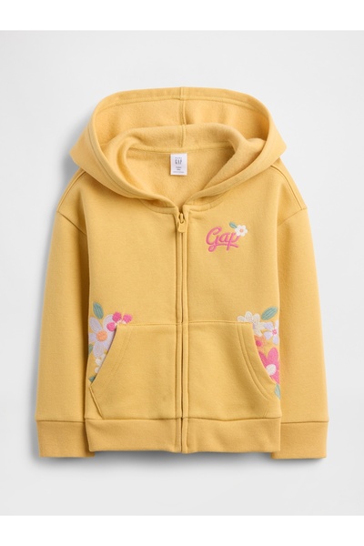 GAP Kız Bebek Sarı Logo Fermuarlı Sweatshirt