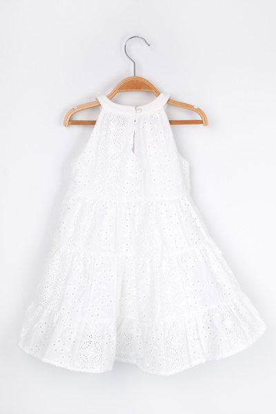 Le Mabelle Ecru Sleeveless Scallop Girls' Dress - Mardelle