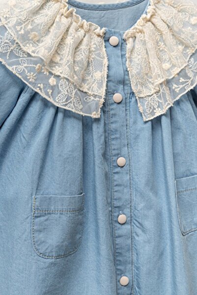 Le Mabelle Baby Girl Denim Dress with Blue Lace Collar - Rowena