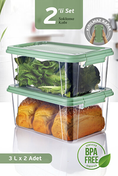 MOİ 2-Piece 3 Lt Food Storage Container with Locking Lid - Freezer Refrigerator Organizer Flour Grains Storage Box
