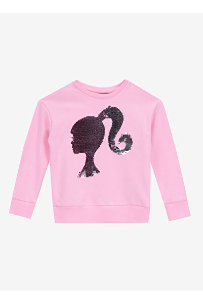 Barbie Baskılı Kız Çocuk Pembe - Gümüş Sweatshırt BRB5WG-SWT6624