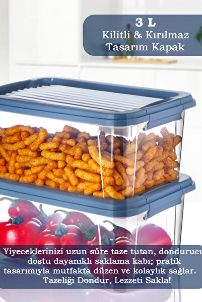 MOİ 2-Piece 3 Lt Food Storage Container with Locking Lid - Freezer Refrigerator Organizer Flour Grains Storage Box