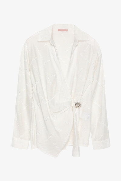 Quzu Double-Breasted Blouse with Buckle Accessories, Ecru
