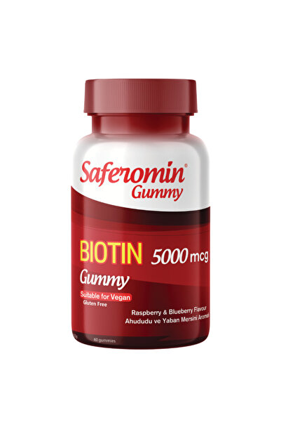 Saferomin Gummy Hair Vitamin Biotin 5000mcg Ahududu ve Yaban Mersini Aromalı ...