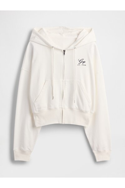 GAP Kadın Beyaz VintageSoft Fermuarlı Gap Logo Sweatshirt
