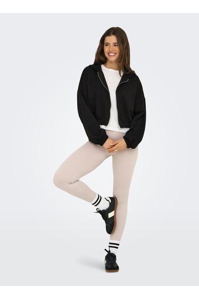 ONLY Hooded Collar Plain Black Women's Sweatshirt Onlscarlett Life Ls Zip Hood Swt No