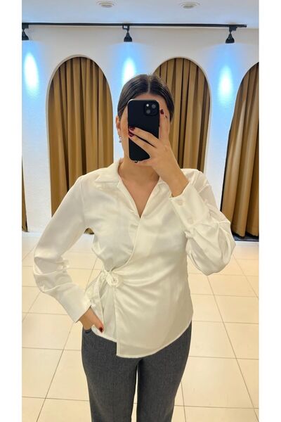 SUNAYBUTİK BEYAZ ÇAPRAZ BAĞLAMALI GÖMLEK