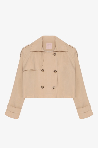 Quzu Double Button Double Breasted Collar Short Trench Coat Beige