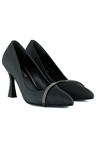 Erkan Saçmacı Roland Siyah Saten Taşlı Sivri Burun İnce Kadeh Topuklu Abiye Ayakkabı