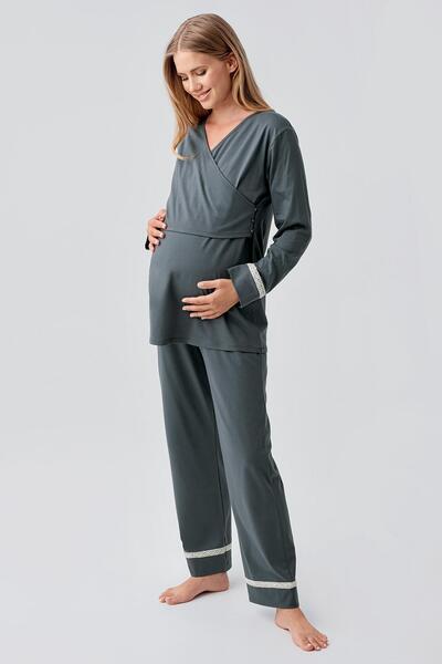 Artış Long Sleeve Flexible Cotton Maternity Pajama Set