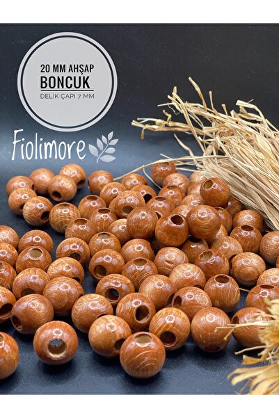 Fiolimore 20 mm Taba Kahve Ahşap Boncuk (50 Gr 23 Adet)Geniş Delik Çapı 7 mm ...