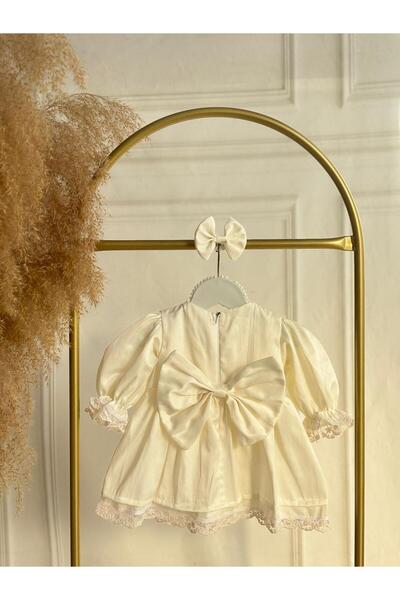 Hobidik Kız Bebek Krem Güpürlü Önlüklü Elbise Set