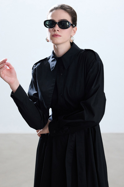 BE BLUE Μαύρο βαμβακερό φόρεμα