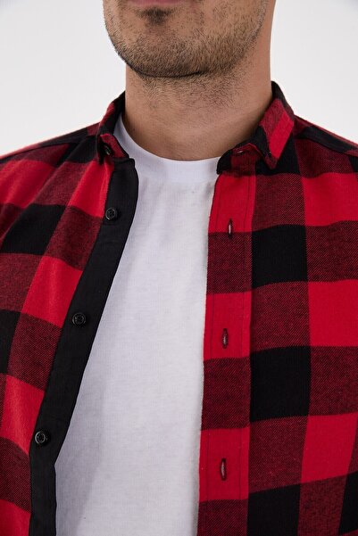 jack carisma ЧЕРНО-ЧЕРВЕНА ФЛАНЕЛОВА ТЪНКА РИЗА С КАРИРАНА ПОДГЪРКА