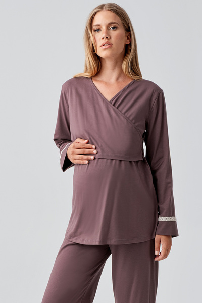 Artış Uzun Kollu Esnek Pamuklu Hamile Pijama Takım