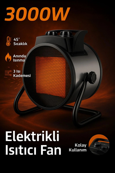 MATECHNO Taşınılabilir 3000W Elektrikli Isıtıcı Fan 180 Derece Soba Gürültüsü...