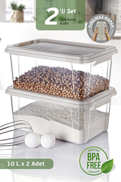 MOİ 2-Pack Mega 10L Flour and Grain Container - Bathroom Organizer with Lockable Lid, Detergent Holder Storage Box