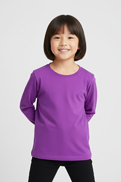 MK Mukko Kids Kız Erkek Çocuk Mor Renkli Basic Mevsimlik Uzun Kollu T-shirt