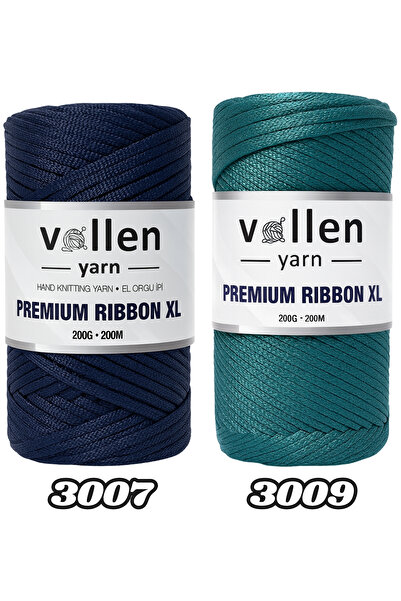 vollen yarn Premium 200gr/4mm Polyester Ribbon Ip,makrome Ipi,çanta Ipi,hobi Ipi,supla Ipi, Denim Mavi