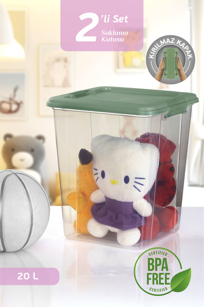 MOİ 2-Pack Megabox 20L Storage Container - Multi-Purpose Organizer with Locking Lid Pantry Storage Toy Box