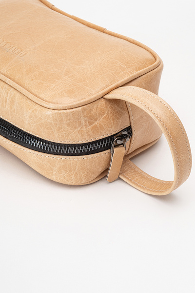 Dericlub Adal Unisex Single Zipper Handbag Real Leather Beige