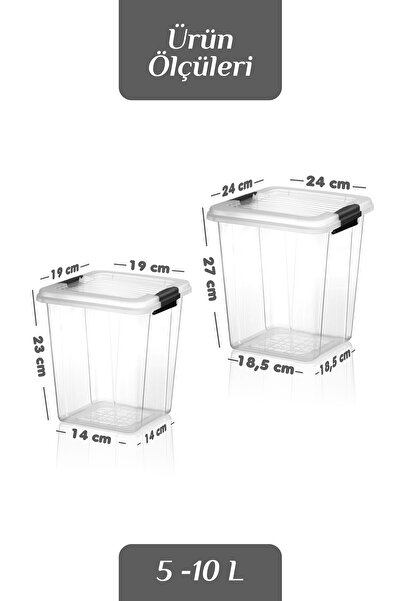 MOİ 2'li Set 5-10L Kilit Kapak Saklama Kutusu Deterjanlık - Un Bakliyat Erzak Saklama Kabı Organizer Box