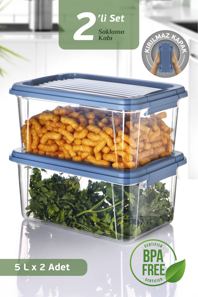 MOİ Set of 2 5 Lt Flour and Grain Storage Containers - Bathroom Organizer Detergent Dispenser Storage Box 2X5L