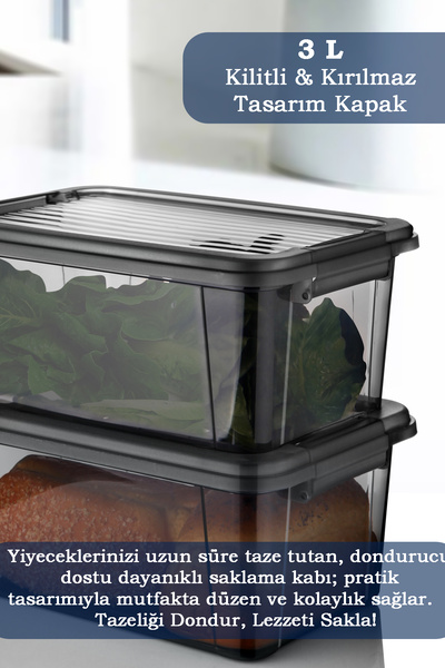 MOİ Set of 3 3L Food Storage Containers with Locking Lids Freezer Refrigerator Organizer Flour Legumes Storage Box