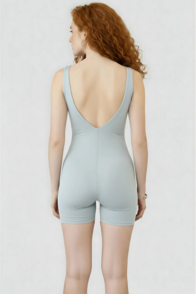 Thestiluxe Deep Back Low-Cut Strap Recovery Sport Shorts Jumpsuit