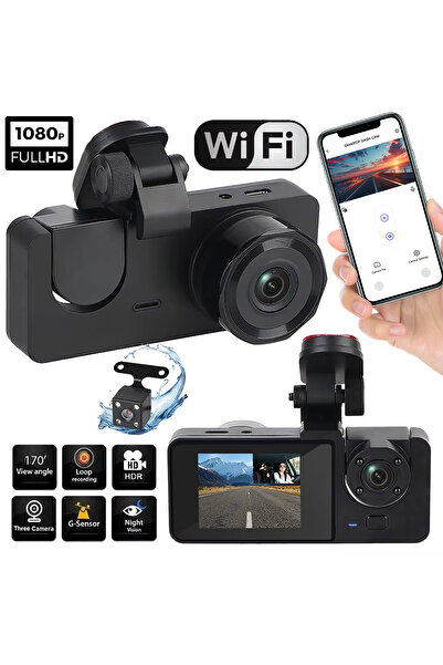 RADOON FHD WİFİ 1080p Gece Görüşlü Araç İçi Ekranlı Ön Arka 3 Kameralı Sürüş ...