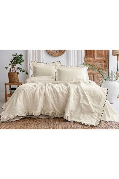 DB Çift Kişilik Nevresim Seti %100 Pamuklu Süs Overloklu Fırfırlı