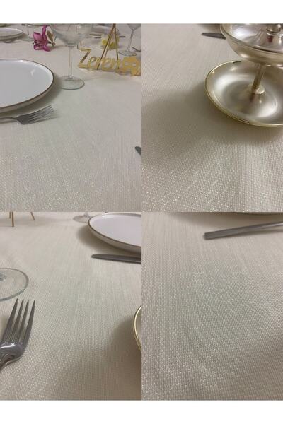 Zeren Home Lace Detailed Glittered Carefree Tablecloth Cream