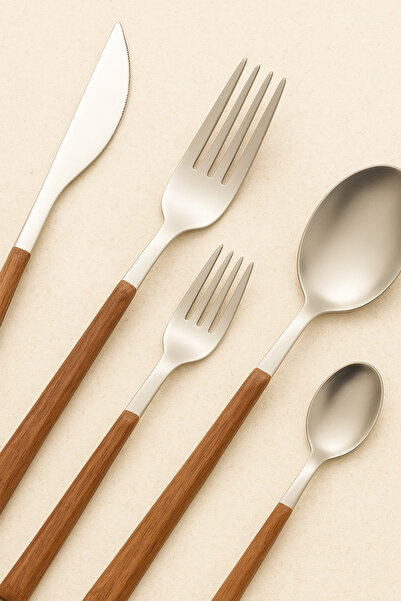 Mirilliahome 30 Piece Fork Spoon Knife Set with Wooden Handle – Stainless Steel Dinnerware Set for 6 People