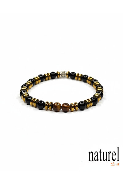 Naturel Tılsım Tiger Eye - Onyx - Hematite 6mm Unisex Bracelet