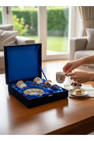 ÅLÅ OTANTİK HEDİYELİK İkili Cezveli Kahve Fincanı Seti Kadife Kutulu