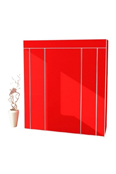 senmasy RED Color Cloth Cabinet Fabric Folding Wardrobe 160x45x130 cm
