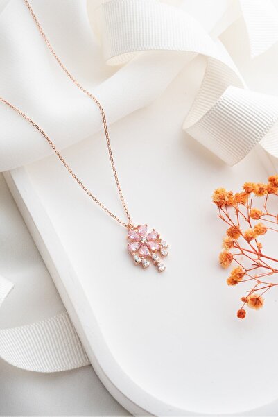 Silvano Jewelry 925 Ayar Gümüş Taşlı Lotus Çiçeği Kolye