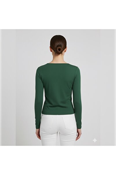 ArdaEge Women's 2 Pieces Blue-Green Cotton Stretchy Long Sleeve Blouse