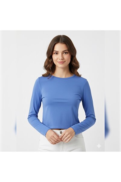 ArdaEge Women's 2 Pieces Blue-Green Cotton Stretchy Long Sleeve Blouse