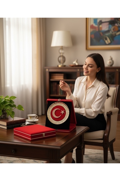 ÅLÅ OTANTİK HEDİYELİK Türk Bayrağı Filografi Gümüş Plaket Lüks Kutulu