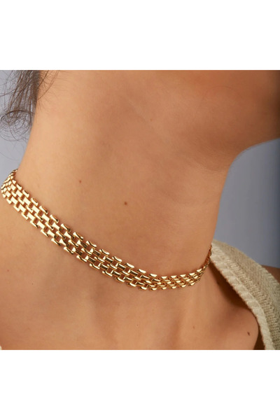 GİS JEWELRY Gold Hasır Örme Choker Kolye