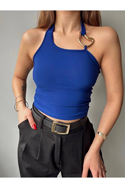 Fav Style Bluză de damă, albastră, decoltată, fără mâneci