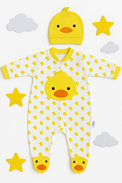 AKİ MODA KİDS Girl and Boy Chick Jumpsuit with Hat, Set of 2 Cotton Sets