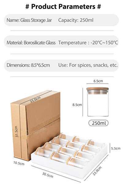 Generic 12-Piece Glass Jars with Wooden Lid Clear/Brown 12 x 200ml