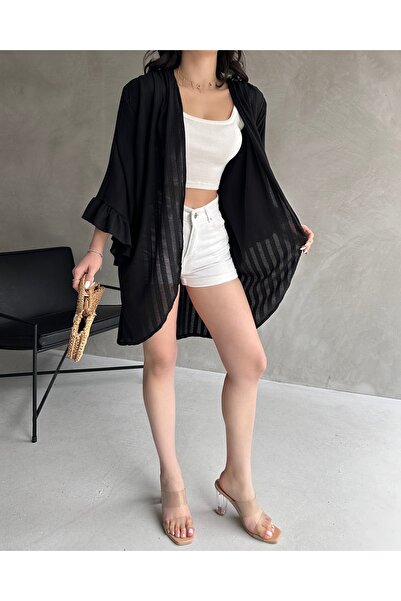 Fav Style Women's Flared Three Quarter Sleeve Spring Cardigan Black