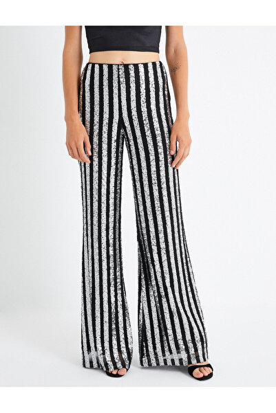 Koton Yüksek Bel Geniş Paça Çizgili Pantolon