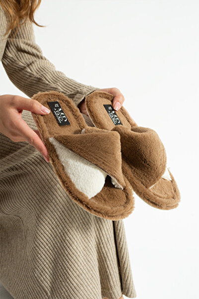 Moda Devrin Παντόφλες Taba Winter Stitched Sole Plush Twisted Slippers Silent Sole House Slippers (Η σόλα είναι παχύρρευστη)