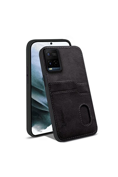 Zebana Vivo Y21s Uyumlu Kılıf Kartlıklı Lüx Deri Kılıf Siyah